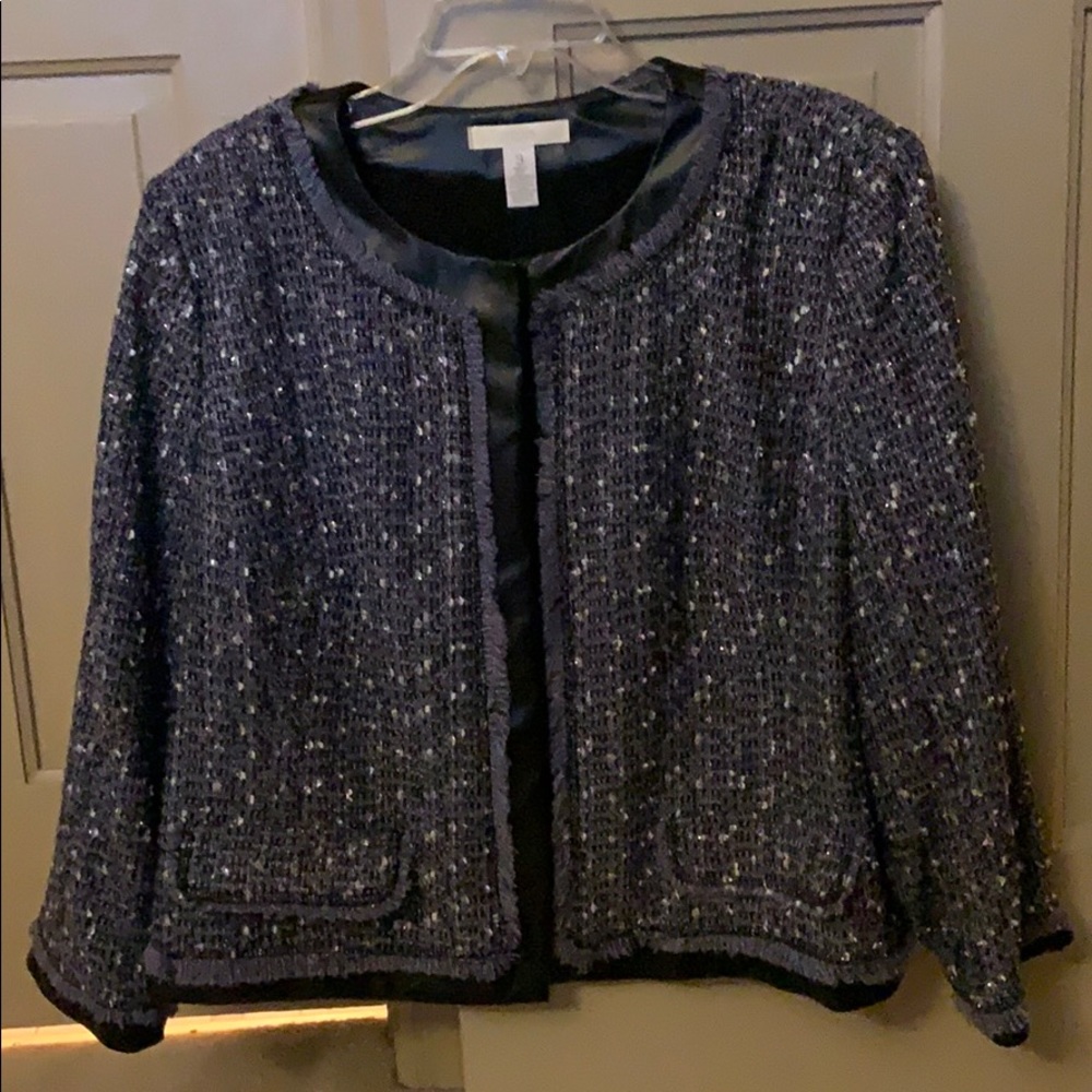 Boucle tweed jacket with faux leather trim